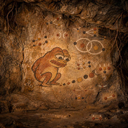 Two ochre pebbles keep their narrow separation beneath small chalk ticks.